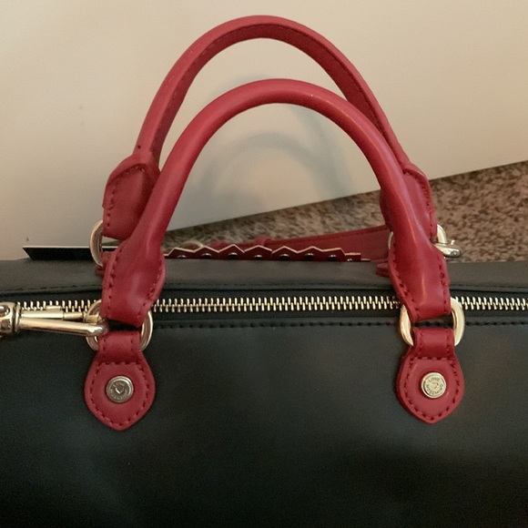 Love Moschino red and black studded leather satchel purse with logo - Picture 6 of 9